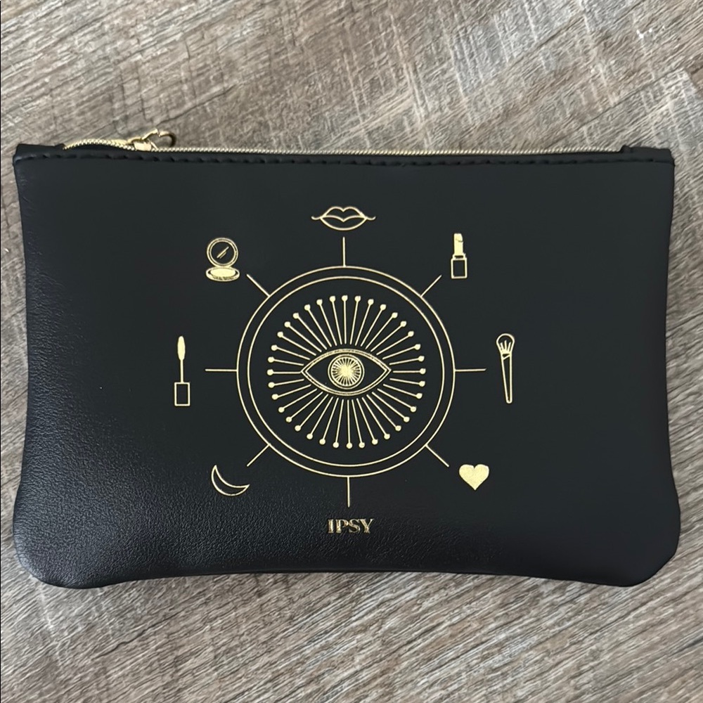 Ipsy Black Pouch with Gold Symbols